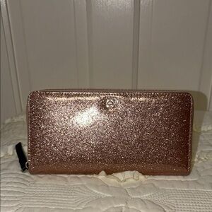 kate spade Rose Gold Glitter Zip Around Wallet